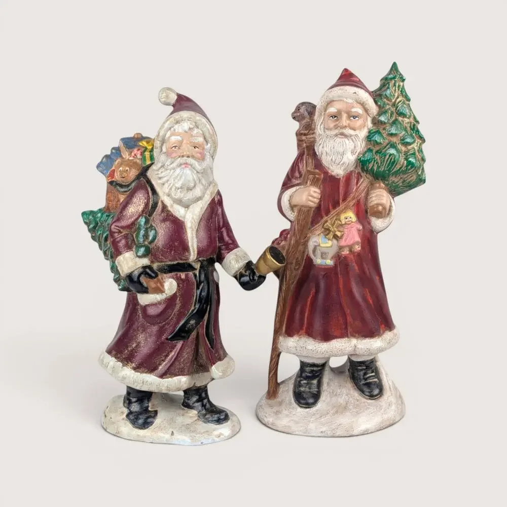 Vintage Hand Painted Old World Santa Figurine Pair
